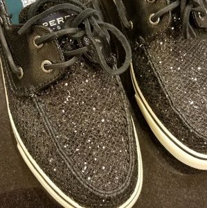 Sperry Black Glitter Bahama Flats 8.5m